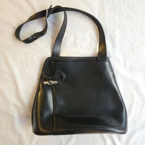 Longchamp Roseau Black Leather Shoulder Bag Silver Bamboo Toggle Purse